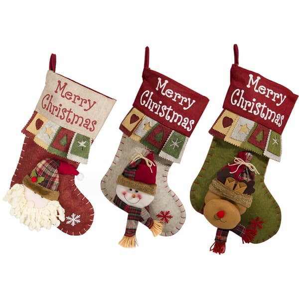 3 stk julestrømper Xmas store strømper med nissen,