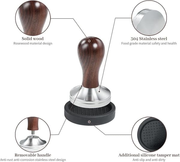51 mm kaffepress med 304 rostfritt stål tampermatta, platt bas