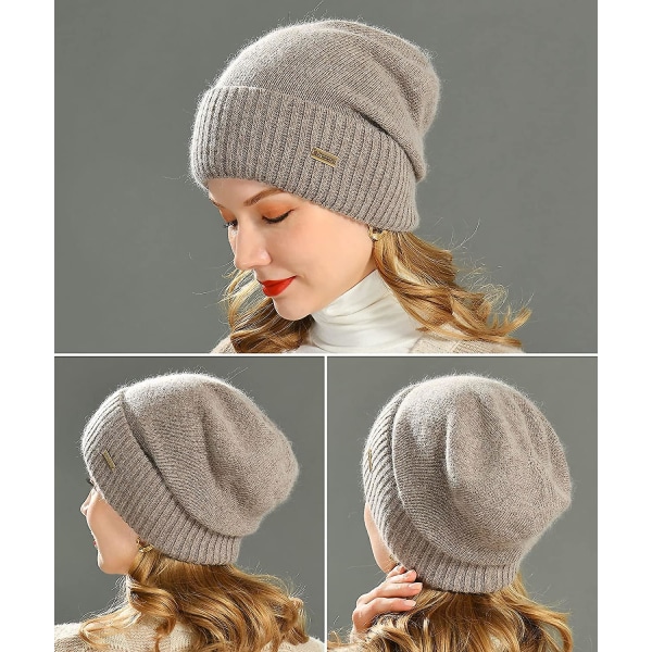 Cashmere Slouchy Beanies För Kvinnor Vinter Lättvikts Flickor Ull Stickad Mössa Mudd Mjuk Varm Slouch Beanie Cap