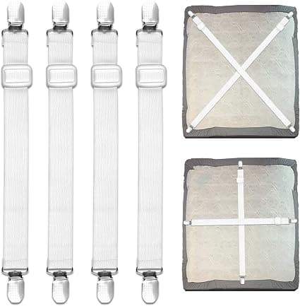 4 stk. sengetøyklemmer, 55 cm-250 cm justerbare sengetøystropper,