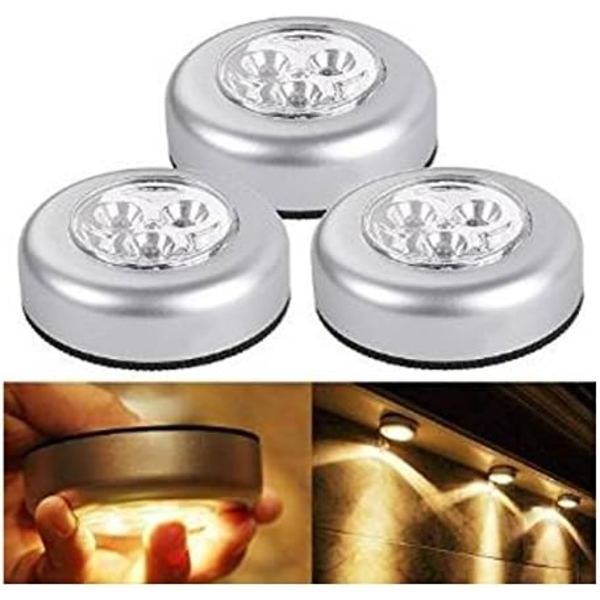 3-pack LED batteridriven trådlös nattlampa Stick Tap Touch-lampa Lampor för skåp