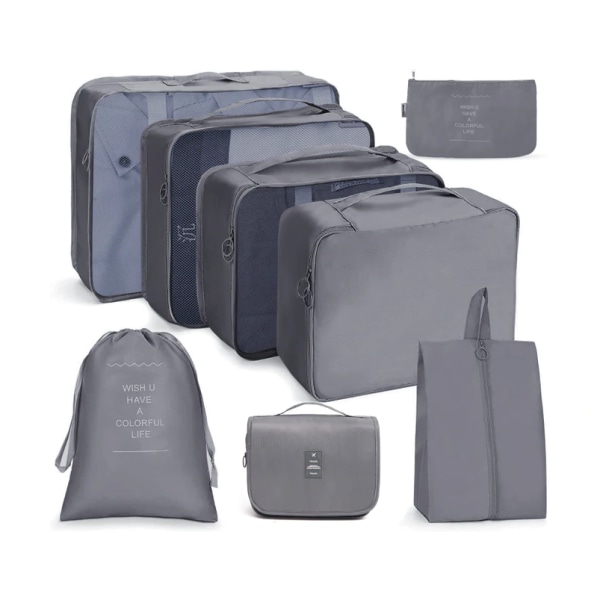 8 st set packningskuber Resekuber för resväska Lätt bagage, grå