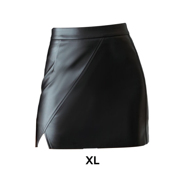 Winter Leather Bodycon Irregular Mini Skirt High Waist Dress Black/ XL