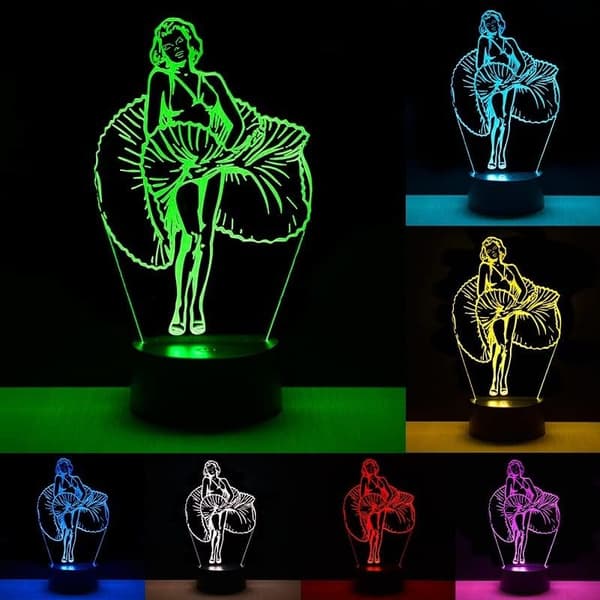 Marilyn Monroe Lampe 3D Illusions nattlys, Fjernkontroll T