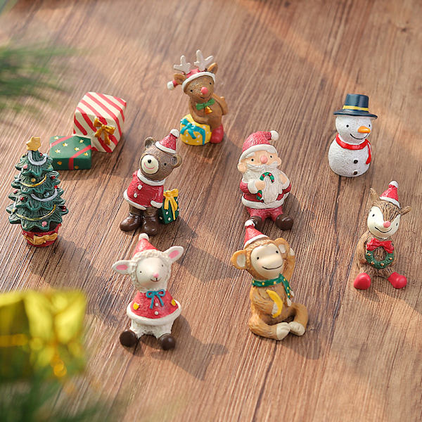 Mini julstaty säsongsbetonad harts Desktop figurdocka mikro landskapsdekoration santa claus
