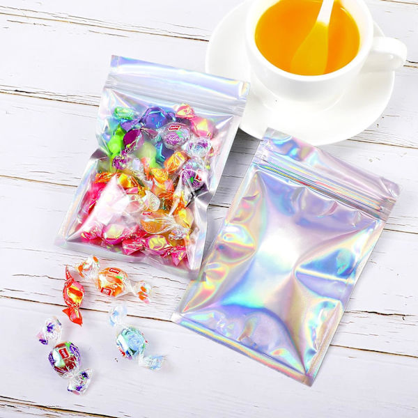 100 stk Lukttette poser Holografiske emballasjeposer Store