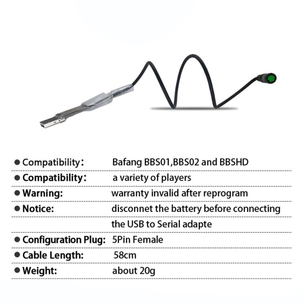USB programmeringskabel E-sykkel programmert ledning midtmotor