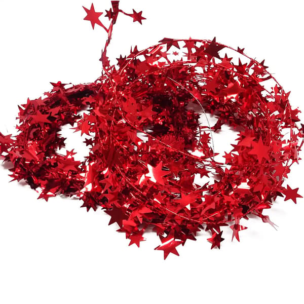 2 ruller Sparkly Star Tinsel Guirlande med tråd til jul red