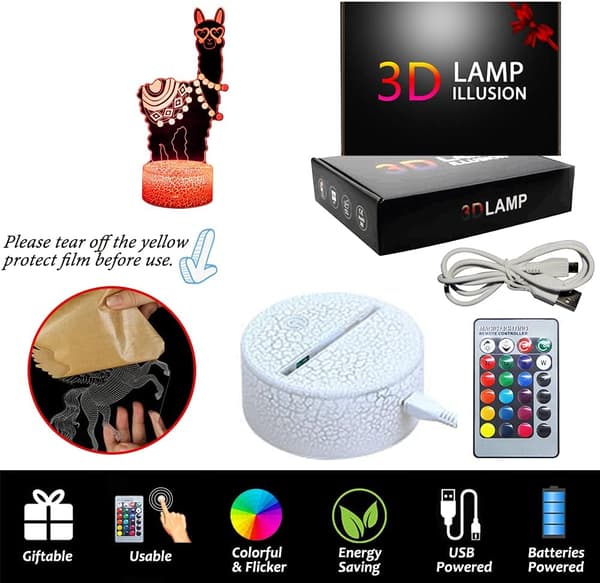 Lama Natlampe, 3D Alpaca Illusion Lamper Børn LED Des
