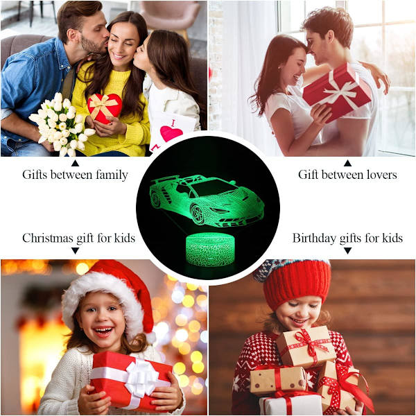 Bil 3D Night Light Bilar för pojkar Barn 3D Lamp Lights Xmas Gi