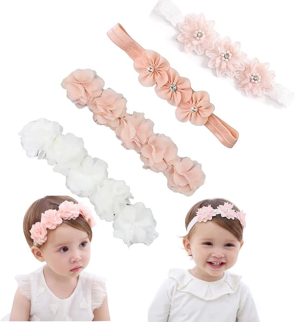 4 st Grosgrain-band med blommor för babyflicka/barn, hår