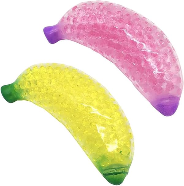 En Bananformet Stressbold med Frugtformede Perler - Stressbold