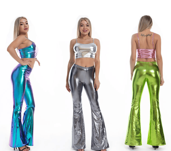 Glänsande stretchiga joggingbyxor med hög midja för kvinnor silver M