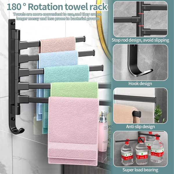 ##/Svart håndkleholder, 180° roterbar håndkleholder i rustfritt stål wi##/