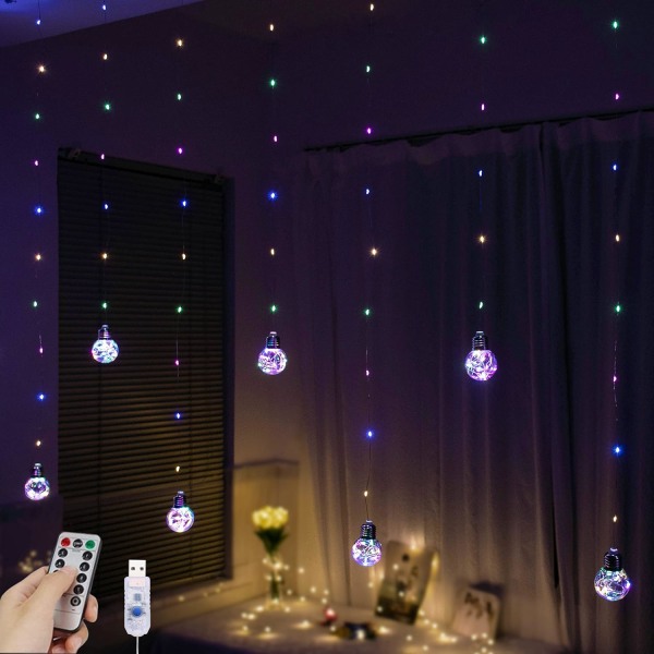Wishing Ball Curtain Lights 200 LED Window Curtain String Lights med fjärrkontroll,