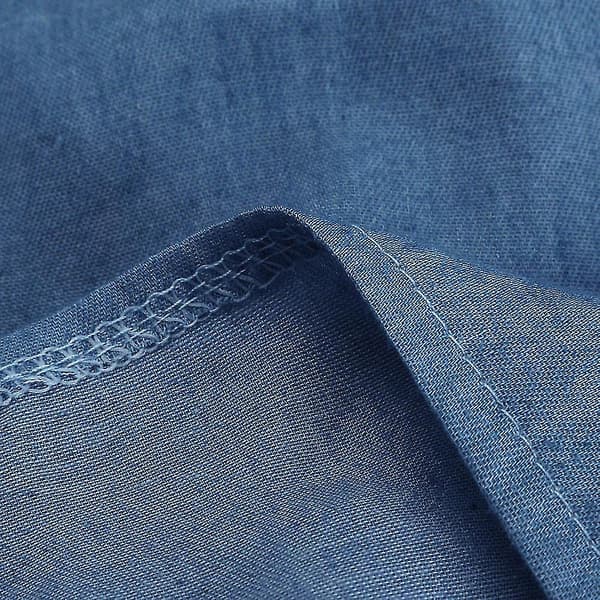 Kvinnor Kortärmad Klänning Solid Denim Klänning Turn Down Collar Mini Klänningar XL