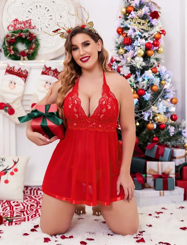 Kvinnor Plus Size Babydoll Underkläder Spets Chemise Mesh XXL