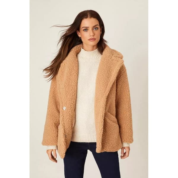 Dorothy Perkins, dam/dam, kort teddyfleece Petite Coat Camel M