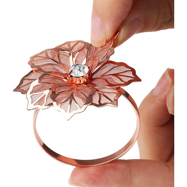 Hule Blomster Servietringe Sæt med 20 til Bryllupsfest Feriebanket Julemiddag Delikate Servietholdere Dekor Favor () Rose Gold