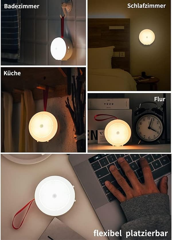 Rörlig LED-nattlampa med rörelsesensor, baksida med magneter