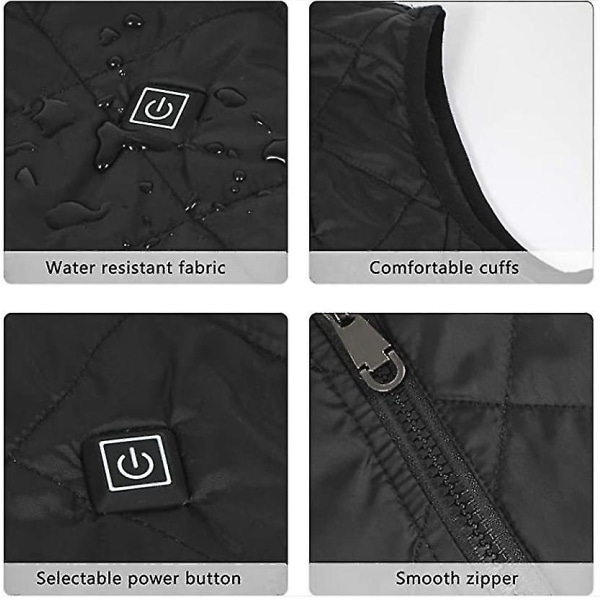 Opvarmet vest til kvinder med 4 varmezoner, halsvarmejakke sort XL black xl