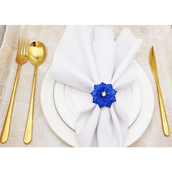 Ontto kukka lautasliinarenkaat, 20 kpl, hääjuhliin, lomajuhliin, joulupäivälliselle, hienot lautasliinapidikkeet, koristeellinen lahja () Royal Blue