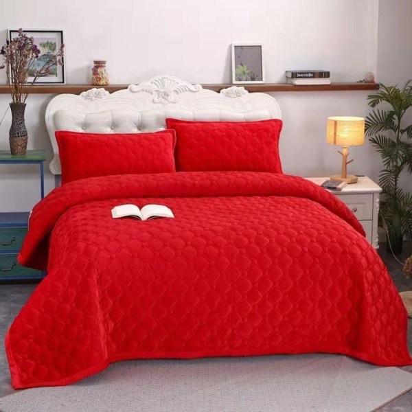 Blød komfortfilt Tredelt krystalfløjlsseng ren farve varm Holder flannel fortykket fløjl vinter Magic red 230x230cm