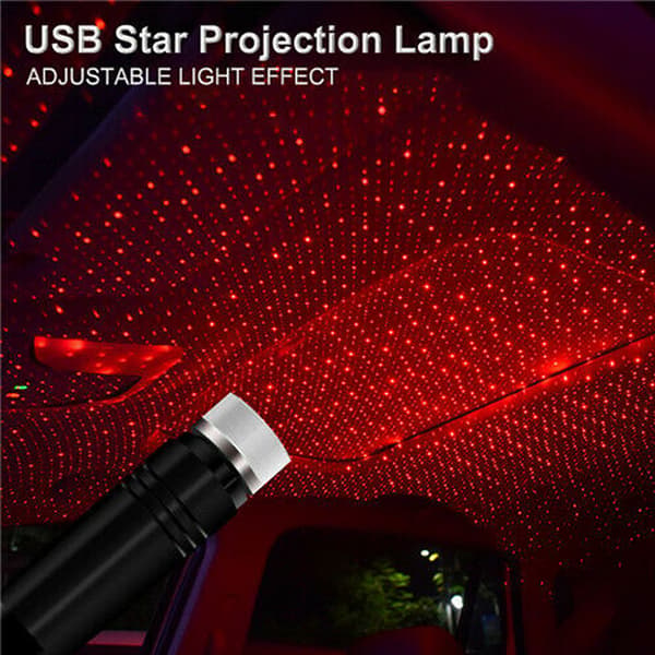 LED Natlys Bil Interiør Loft Atmosfære Stjerne USB projektor red