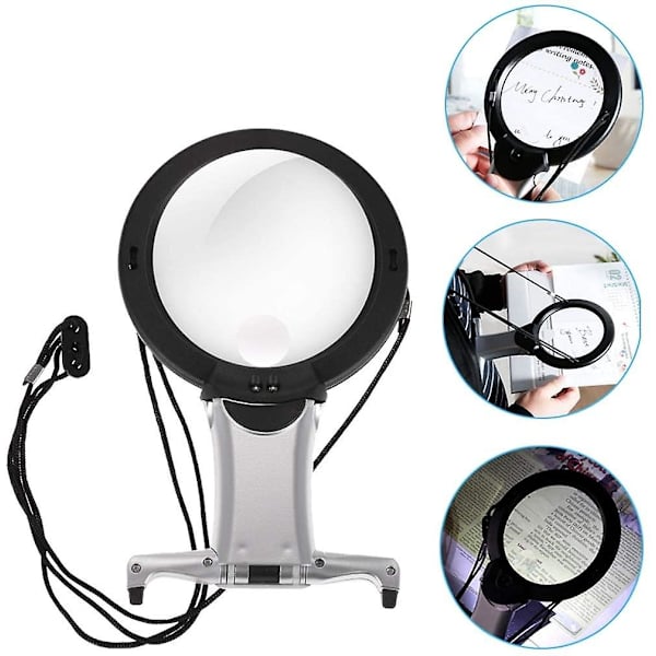 2 lupe leseforstørrelsesglass X2 og X6 forstørrelsesglass lysende LED handsfree halsrem for brodering lesebok
