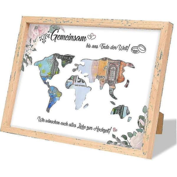 Pengagåva Bröllop, Världskarta Pengagåva, Pengagåvor Förpackning Äkta Trä Bildram