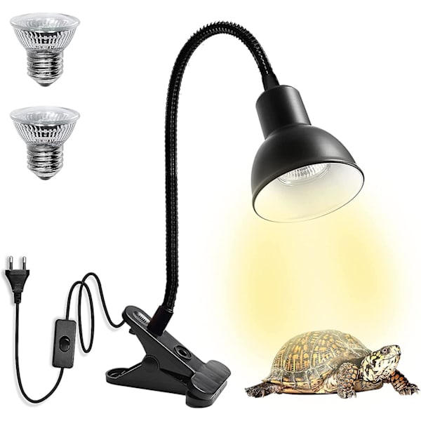 Sköldpaddsvärmelampa för reptilakvarium, sköldpadda med 2 Uva Uvb-lampa baklampa Justerbar 360 roterande klämma för sköldpaddasnake akvarium