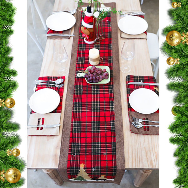 Joulupöytäliina Punainen ja musta ruudullinen skandinaaviseen tyyliin Joulupöytäliina keittiön ruokapöytään table runner