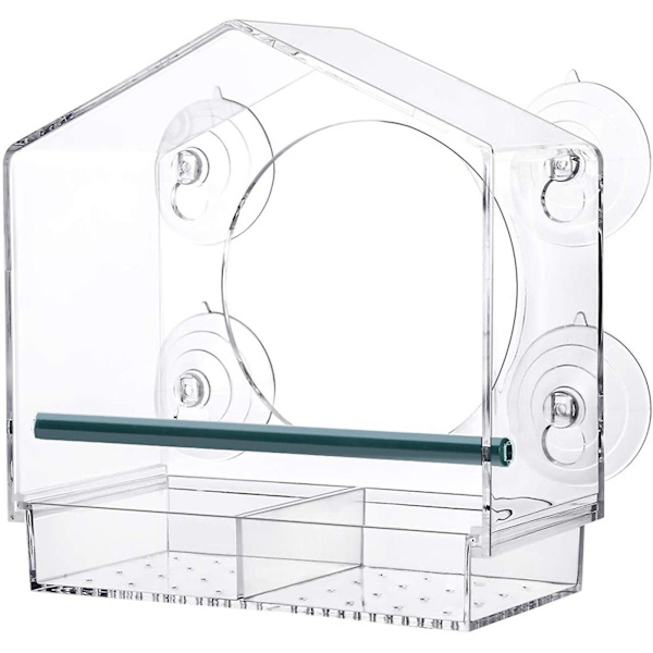 Sugekop fuglefoderautomat vindue fuglefoderautomat vejrbestandig husformet transparent akrylfoderautomat for nem observation