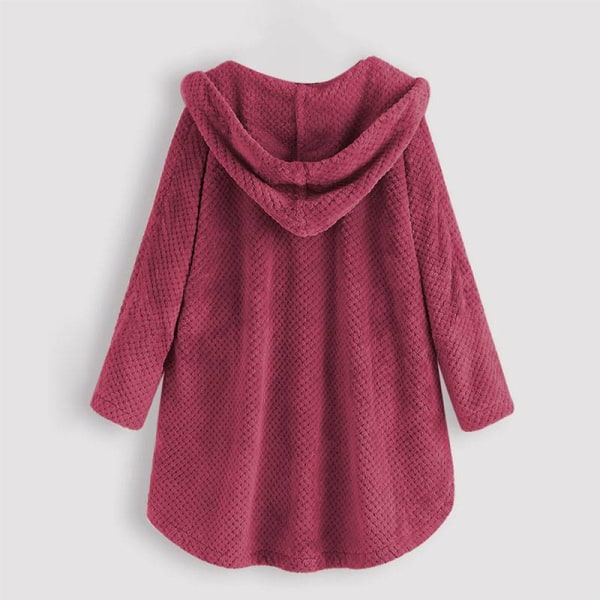 Dame Dobbelt Varm Hætte Frakke Lang Pels Cardigan Overtøj Jakke Wine Red M