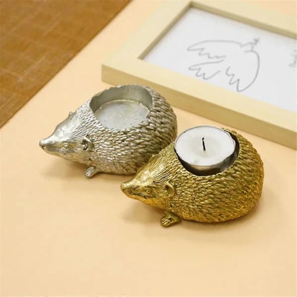 Hedgehog Ljusstake Prydnader för Hemmet, Aromaterapi Harts Ljusbricka, Heminredning Silver