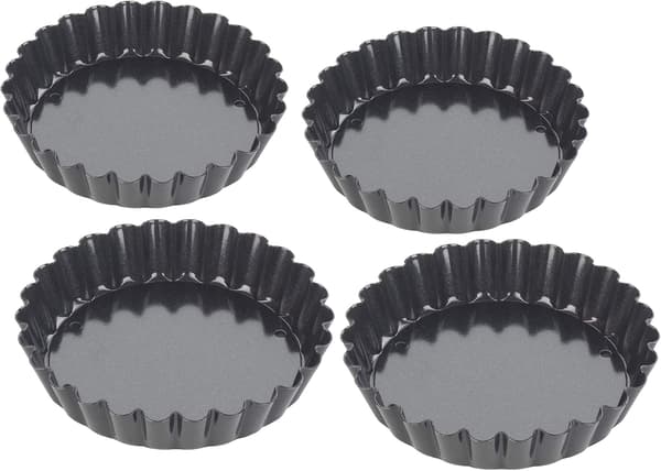 4 flutede tærteforme, 10,5 cm i diameter, professionel kvalitet kulstof
