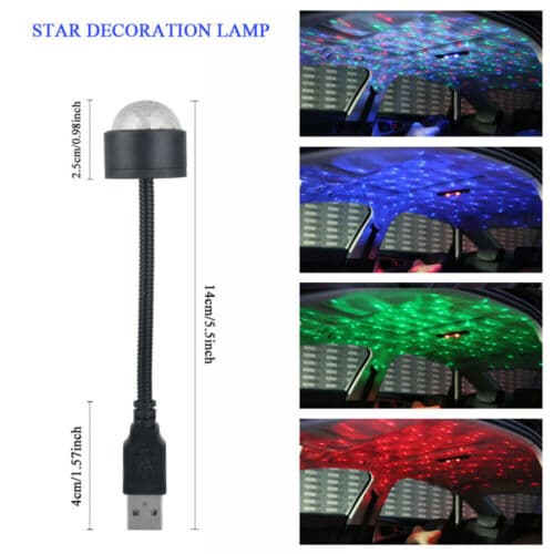 2X LED stjernehimmel projeksjonslampe Biltakstjerne nattlys