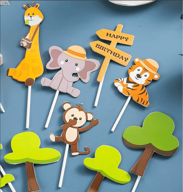 11 stk. Skovdyr Jungle Kagepynt Zoo Løve Cupcake Pynt