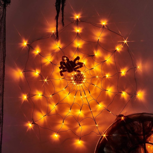 Halloween Spider Web Lights 60 LED Orange Lights med Svart