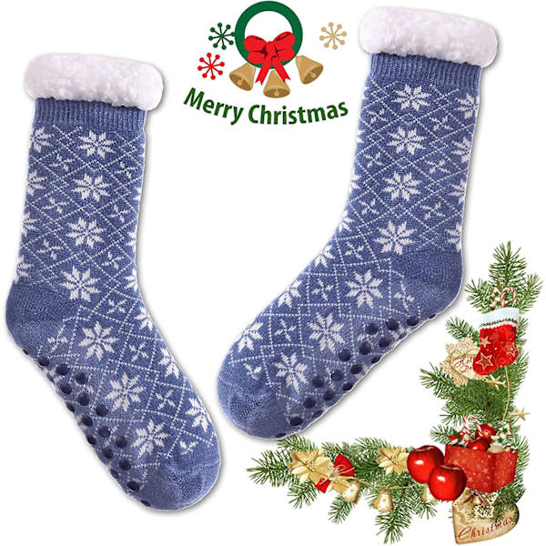 Dam Vinter Fuzzy Slipper Sockor Halkfri Mjuk Mysig Fleece Foder Stickad Tjock Varma Julstrumpor
