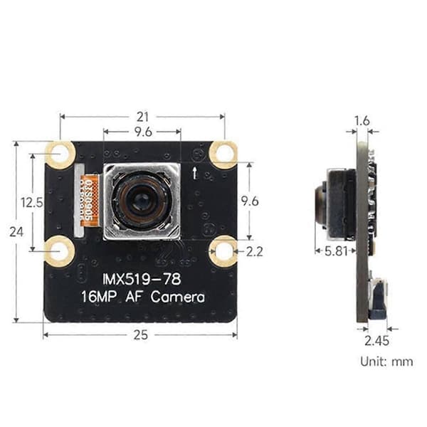16MP kamera til Raspberry Pi5 kamera IMX519 Autofokus 78.5 4.28mm kameramodul til Raspberry Pi5 RPi5