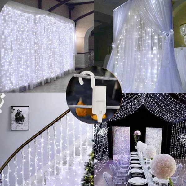 300 LED Gardinlys, USB Vinduslys, 3m x 3m 8 Moduser Fjernkontroll