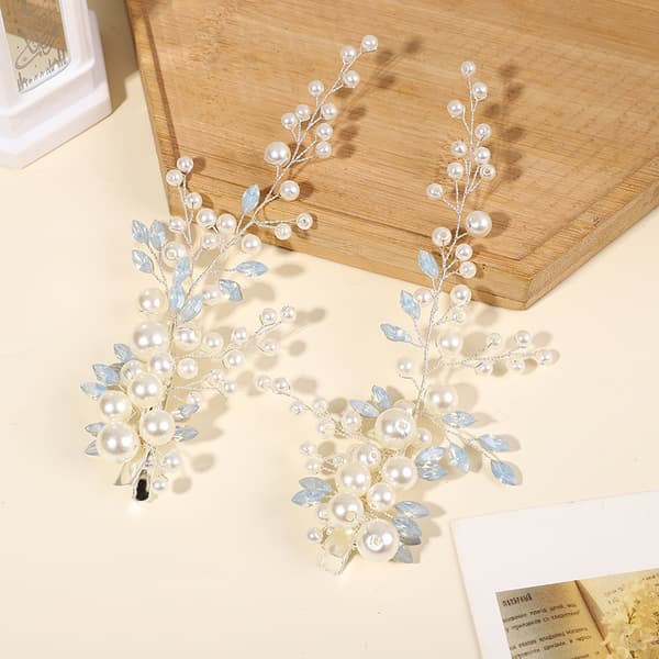 Hårklämmor för bröllopspärlor（2PCS）- Rhinestone-håraccessoarer för brudkvinnor (guld)