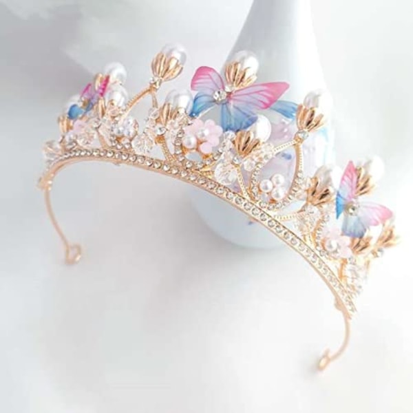 Piger Tiara Sommerfugl Prinsesse Krone Guld Perle He