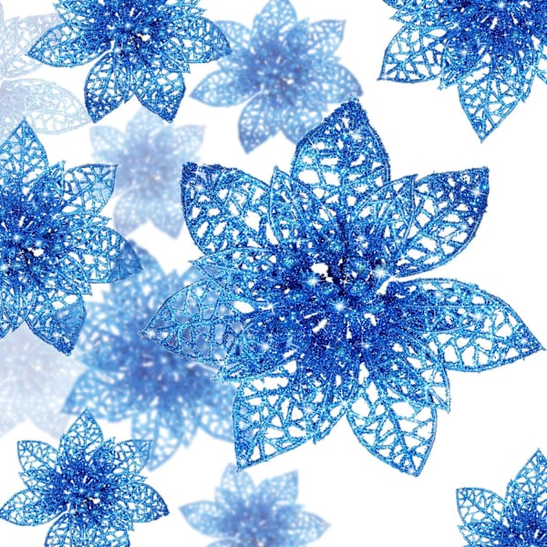 24 st Christmas Sparkle Julstjärna Blommor Konstgjorda Blau