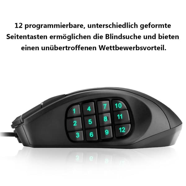 Gamingmus, 12 programmerbare gamingknapper, 16400 DPI Gamingmus
