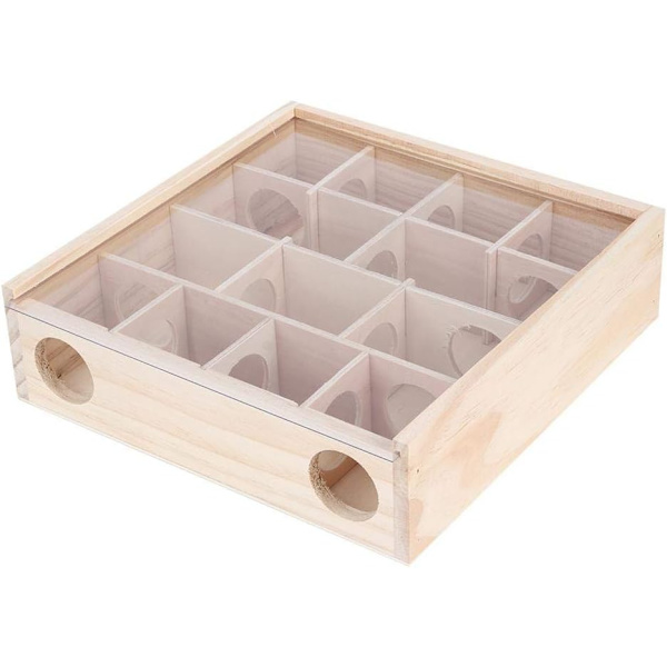 Hamster labyrintleksak, mushus i naturligt trä med plexiglas