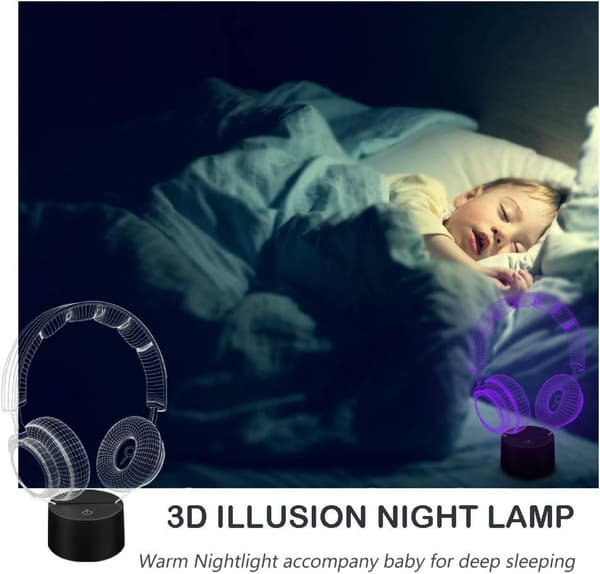 Qinwei 3D Illusion Hörlurar Headset Nattljus 7 färger Ändra nattljus för sovrum Smart Touch Sensor Optisk Illusion Sänglampor Home Deco