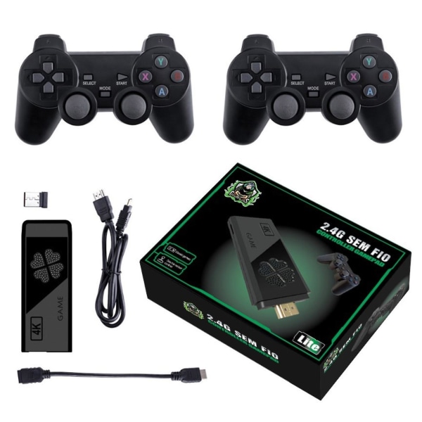 Videospelskonsol 2,4 g dubbel trådlös handkontroll Game Stick 4k 10000 Black 64G