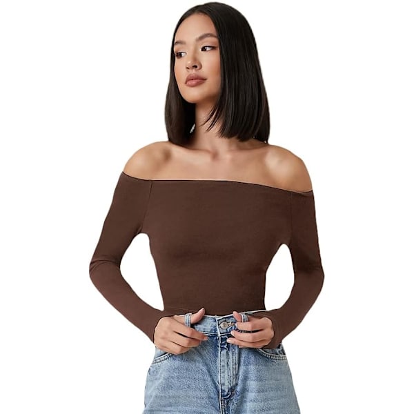 Basic langermet, off Shoulder-montert Crop Tee Topp for kvinner
